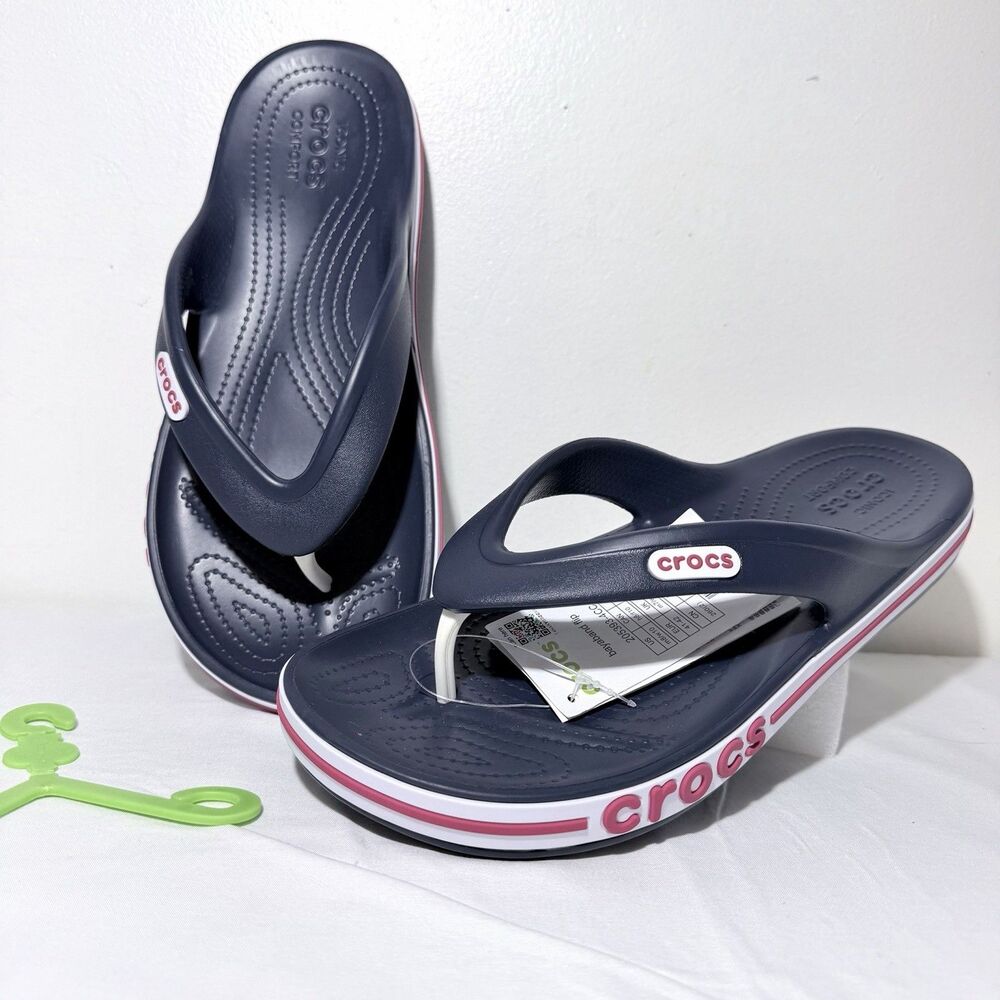 Crocs Unisex Bayaband Flip/Flops Navy Blue White Red Size M8/W10 NWT